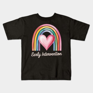 Rainbow Early Intervention Heart Teacher Interventionist Kids T-Shirt